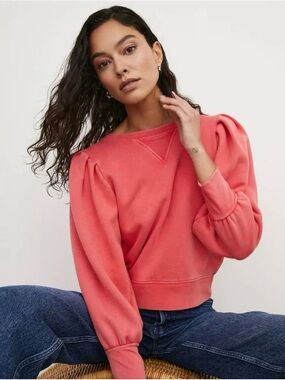 Rails Tiffany Coral Puff-Sleeve Crewneck Sweatshirt Size Small